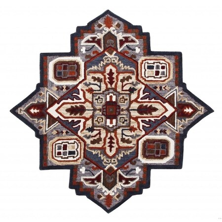 Homeroots 7 ft. Maroon & Gray Medallion Area Rug 396153